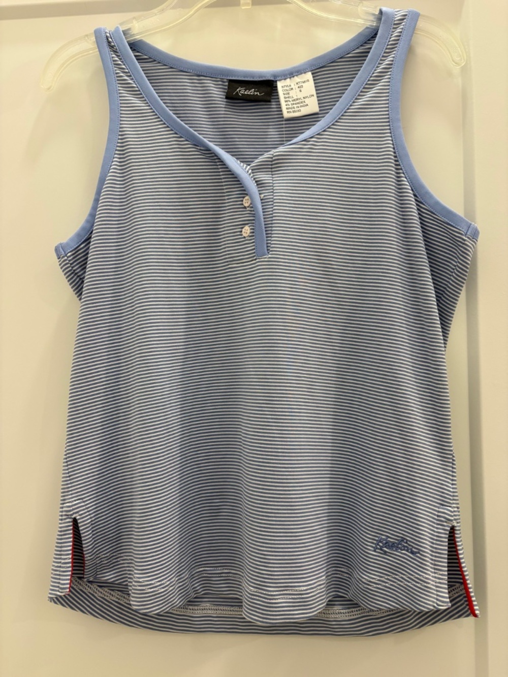 KAELIN SPORTSWEAR "NWT" Blue & White Striped Sleeveless Top, Small